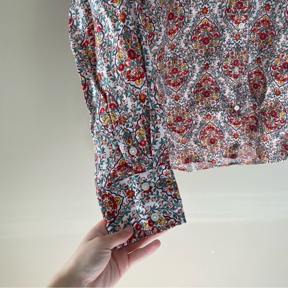 BODEN 100% Linen Floral Red and Green Oversized Long Sleeve Button Up Shirt - Picture 3 of 7